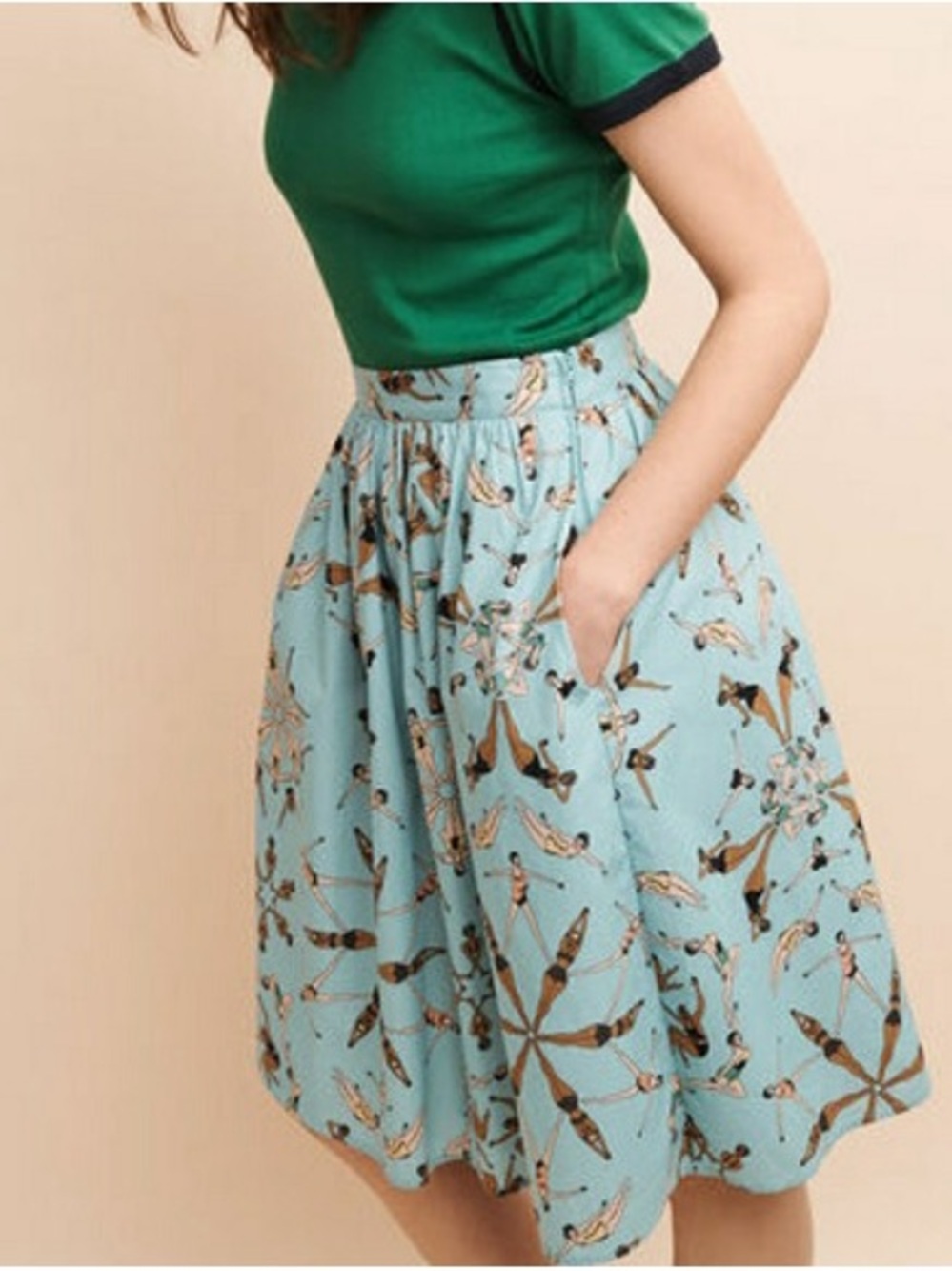 Modcloth Light Blue Swimmer Print Circle Skirt